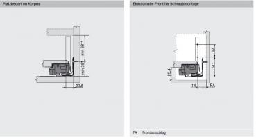 Schubkasten-Bausatz, Legrabox, Zargenhöhe 90 mm, Systemhöhe M, mit Korpusschiene 40/70 kg Blumotion